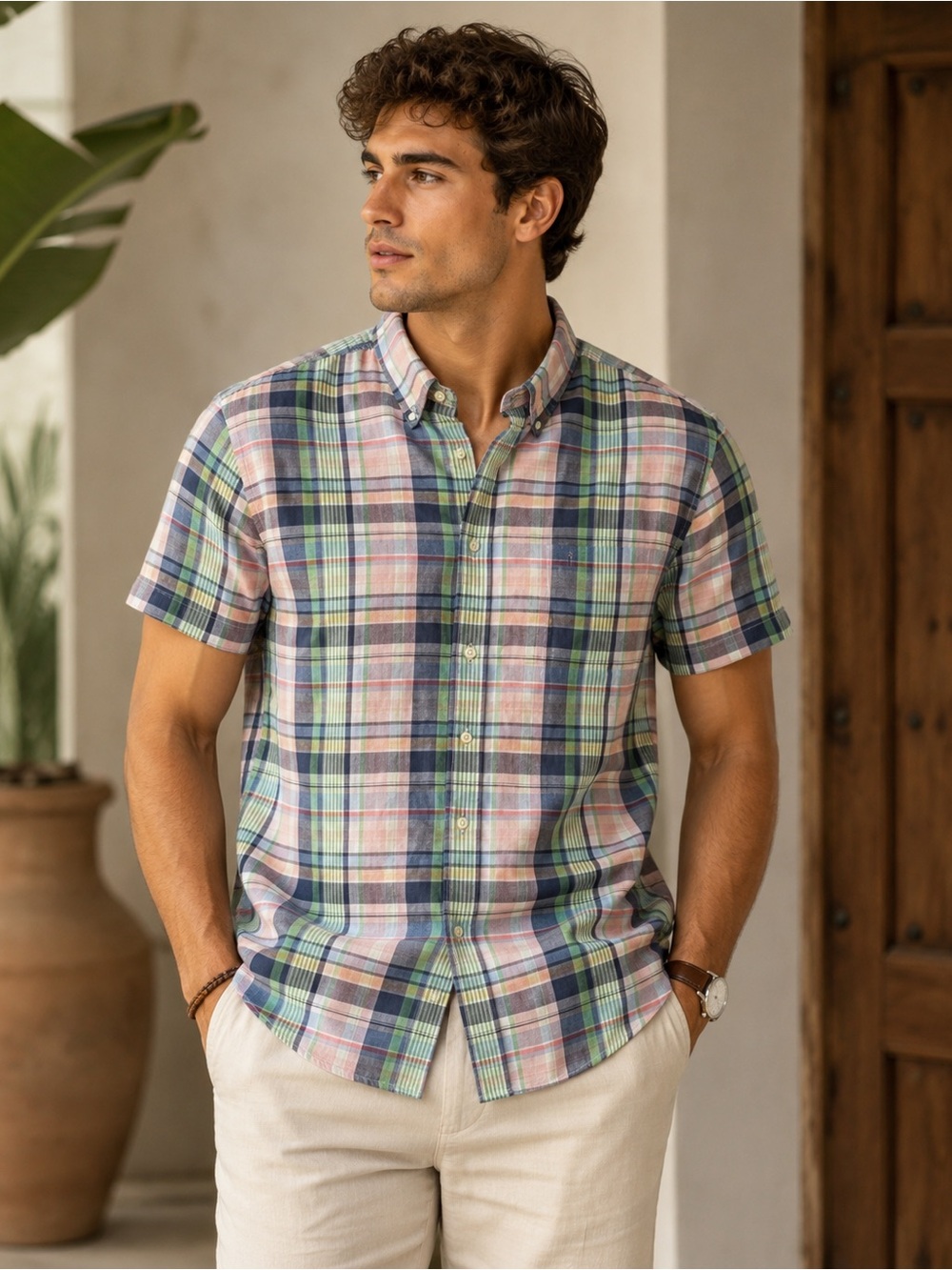 Ralph Lauren Men’s Pink Blue Plaid Button Up Classic Fit Shirt M Easter Preppy
